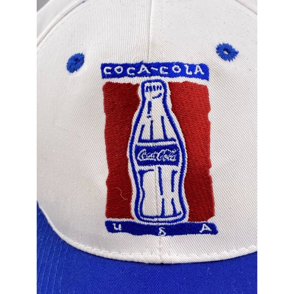 Vtg Coca Cola Snapback Hat Cap Adult OS Unique Blue White Red Embroidered USA - Picture 2 of 6